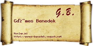 Gémes Benedek névjegykártya